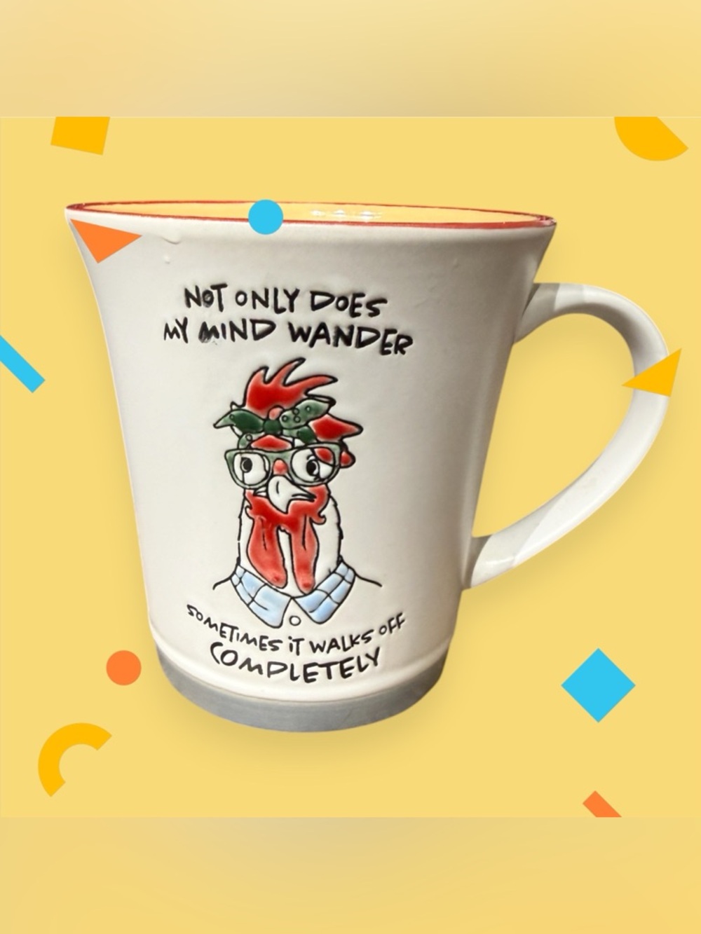 3/$18 Whimsical Rooster Cracker Barrel Funny Stonewear Coffee Mug 17 ounces